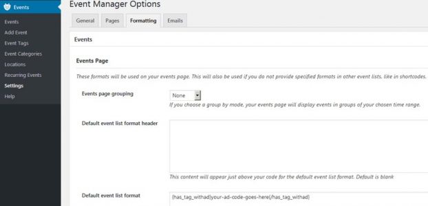 Event format settings for WordPress