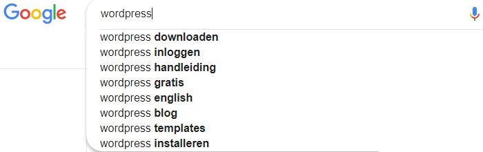 Keywords volgens Google suggest